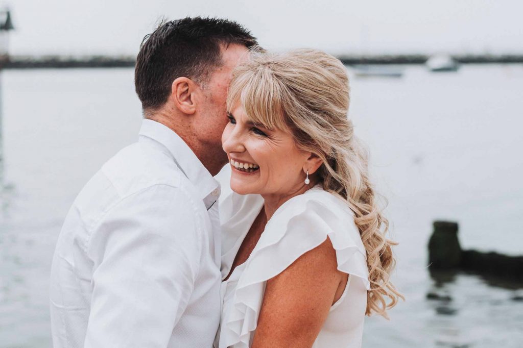 bride and groom wedding portrait on Herne Bay beach