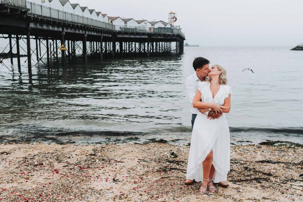 bride and groom wedding portrait on Herne Bay beach