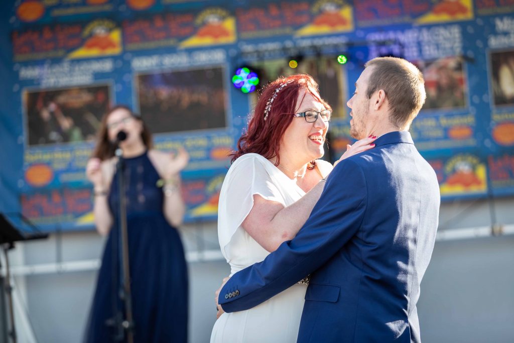 bride and groom first dance on herne bay pier