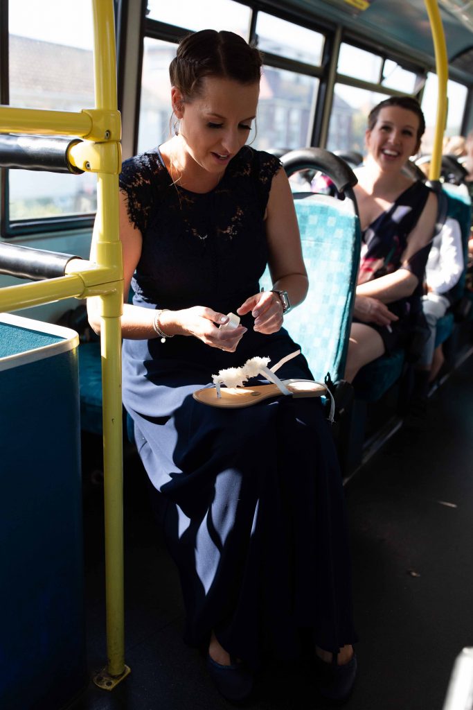 wedding guests on wedding bus