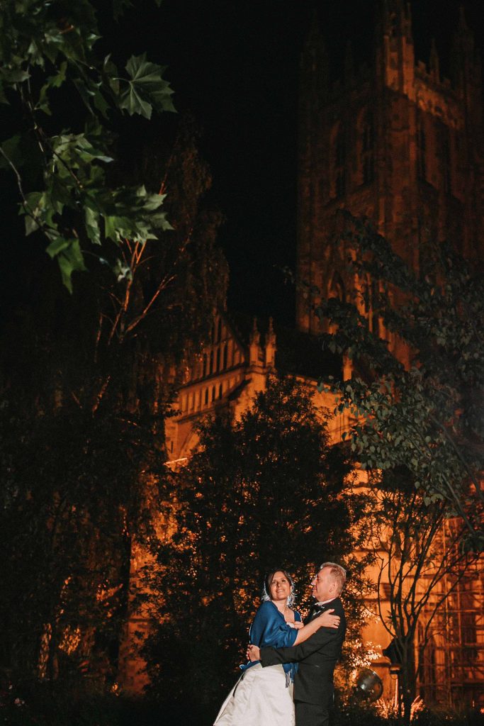 wedding portraits in gardens of Canterbury Cathedral lodge