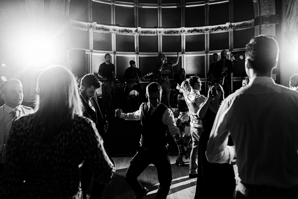 wedding guests on dancefloor at Old Finsbury Town Hall wedding