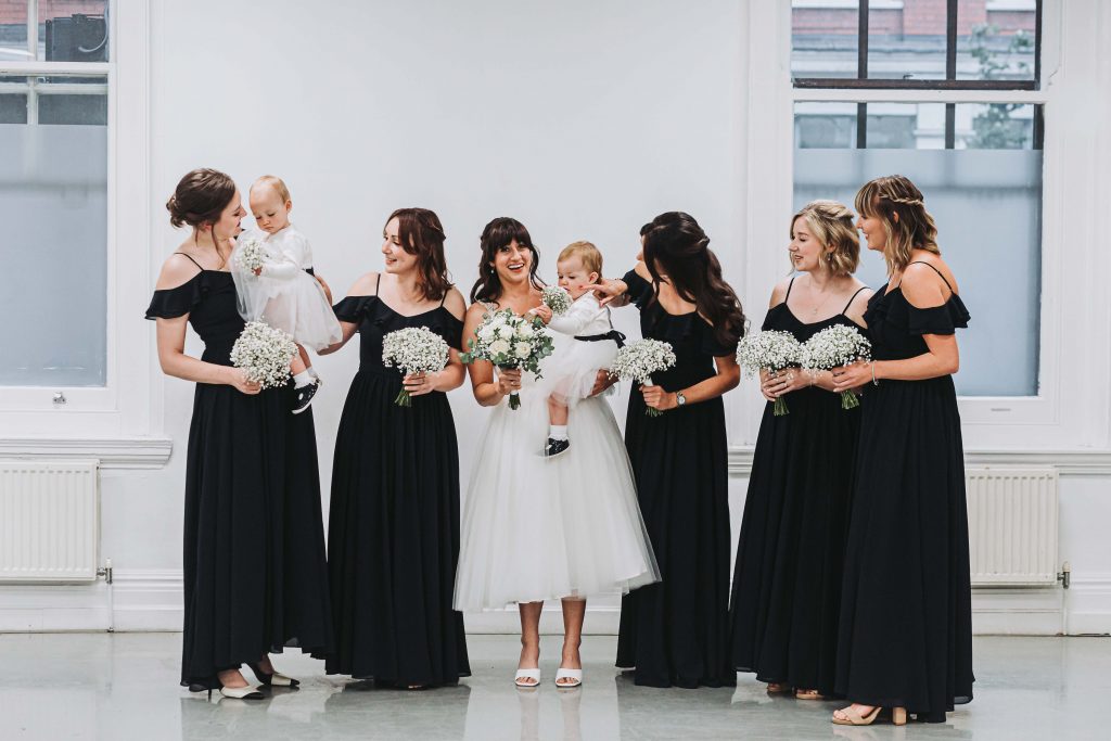 bride and bridesmaids portrait at London wedding