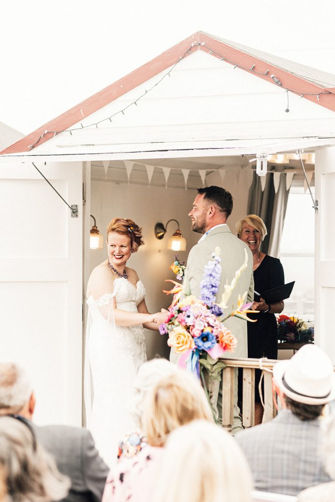Beach hut wedding photographer