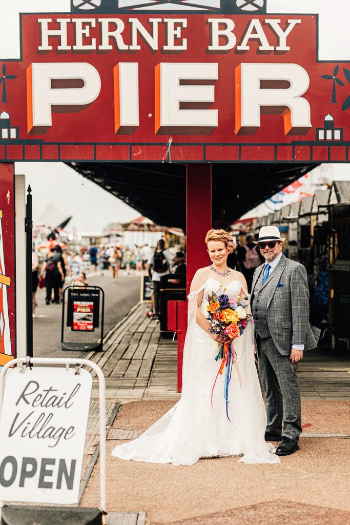 Bride with Father at Beach hut wedding venue