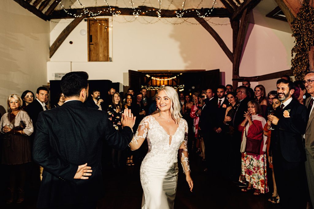 bride and groom first dance routine at winters barns wedding venue