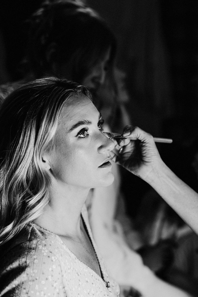 bridal prep with makeup being applied to bride by Kent wedding photographer