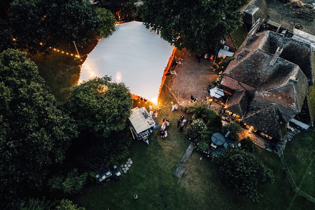 aerial drone photograph of Guston Court wedding venue