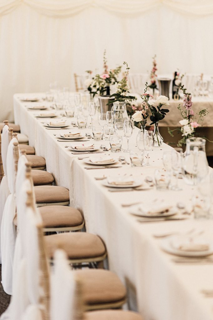 table and floral decorations at Bilsington priory
