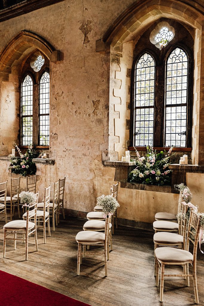 floral decorations inside Bilsington Priory