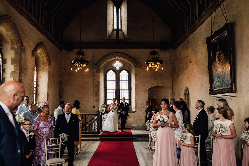 bride entrance to wedding at Bilsington Priory